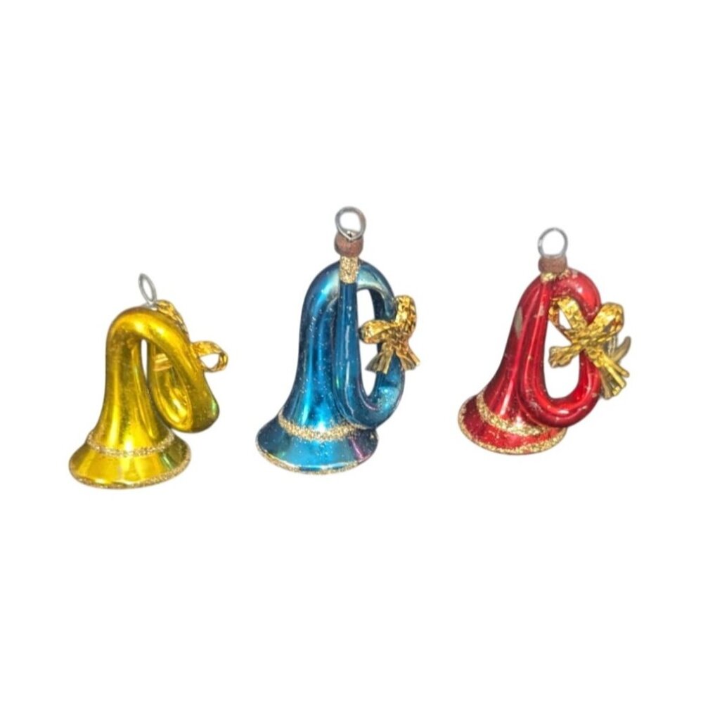 Vintage‎ Rauch Blown Glass Christmas Tree Horn Ornaments Set Of  Multicolor